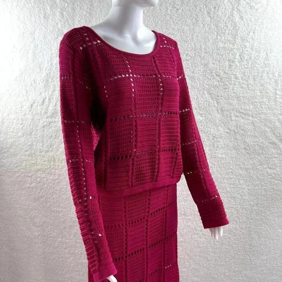 NWT Ultra Pink 2 piece Set Sm Crochet Sweater and Maxi Skirt Beachy Barbiecore - Picture 5 of 16